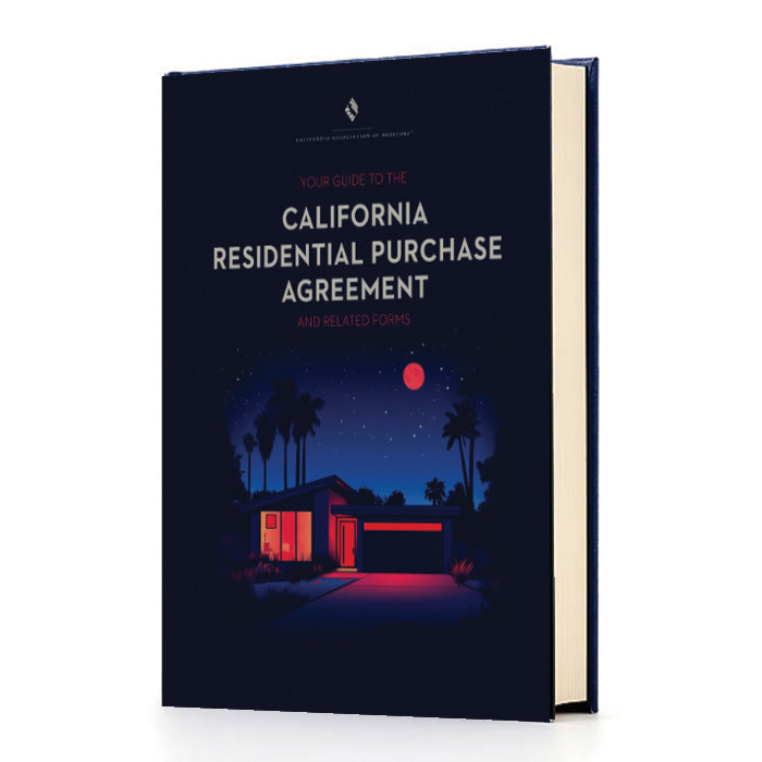 Book titled 'Your Guide to the California Residential Purchase Agreement' with a night scene illustration on the cover.