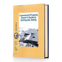 Book titled 'Commercial Property Owner's Guide to Earthquake Safety' with a yellow cover and black and white photo of a building.