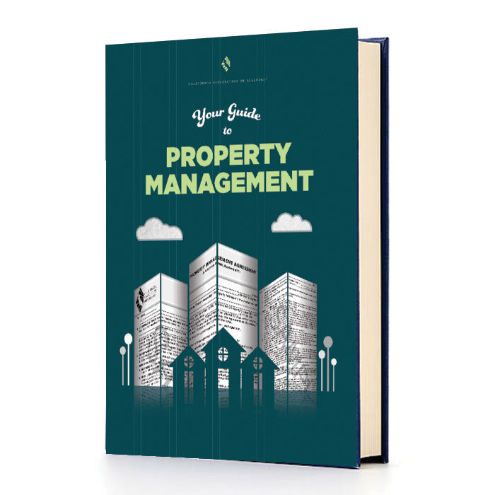 Book titled 'Your Guide to Property Management' with architectural illustrations on a white background