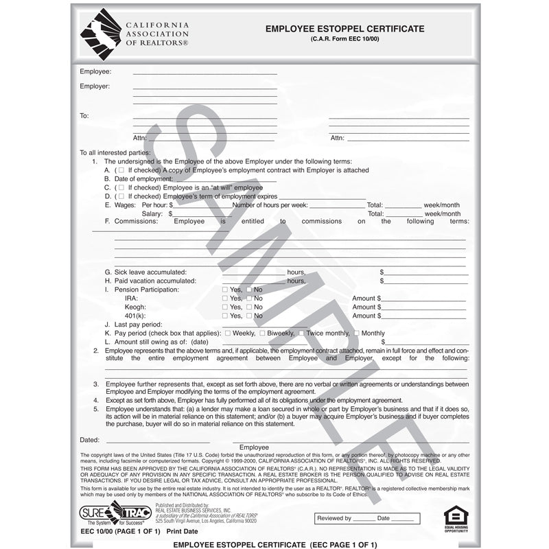 EEC - Employee Estoppels Certificate