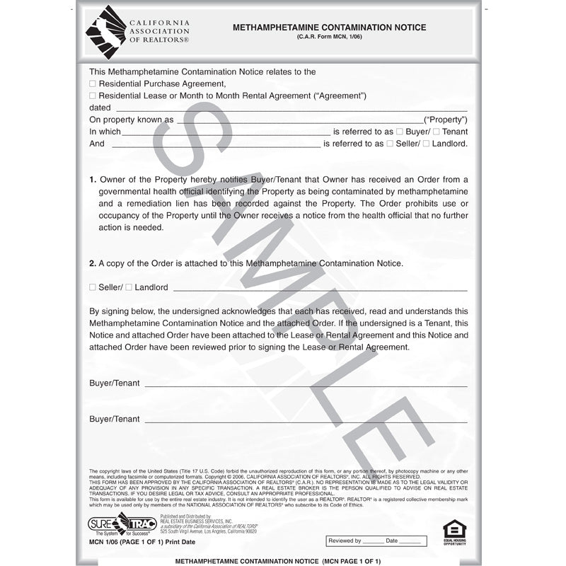 MCN - Methamphetamine Contamination Notice
